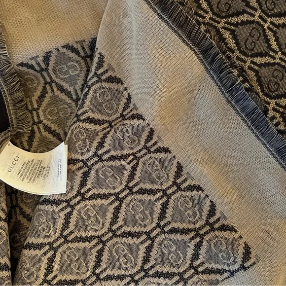 New Gucci GG monogram Fringed Logo-Jacquard Cotton Wool Silk-Blend Scarf - Picture 9 of 11